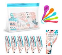 SparkleJoy Protein Powder Travel Container Set, Includes 60 Protein Powder Bags with Writable Information, 5 Spoons, Storage Bag, for Gym, Travel, Outdoor, Leak-Proof, Portable