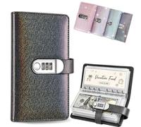 SparkleLock Cash Savings Binder with 3-Digit Combination Lock - 100-Page Cash Stuffing Budget Organizer for Savings Challenges, Money Goals & Gifts, Envelope Saving Challenge Book Mini，Black