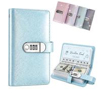 SparkleLock Cash Savings Binder with 3-Digit Combination Lock - 100-Page Cash Stuffing Budget Organizer for Savings Challenges, Money Goals & Gifts, Envelope Saving Challenge Book Mini，Blue