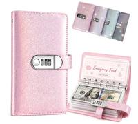 SparkleLock Cash Savings Binder with 3-Digit Combination Lock - 100-Page Cash Stuffing Budget Organizer for Savings Challenges, Money Goals & Gifts, Envelope Saving Challenge Book Mini，Pink