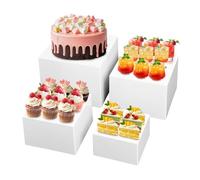 Sparklenut Buffet Risers, 5x6x7x8 Inch White Acrylic Food Display Stands, Cube Dessert Table Display Set with Hollow Bottoms for Catering Jewelry Party Cake Candy Dessert Collectibles Weddings