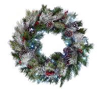 SPARKLES 24" (61cm) Light Up LED Green Snow Frosted Christmas Xmas Wreath Door Decoration, Polyester, Neutral, one Size