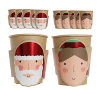 Christmas Cups - Pack of 10 with Santa Claus and Elf Paper Kraft Eco Cup Xmas Set with Attachable Details - Do It Yourself Christmas Party Tableware Decoration