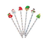 Sparkles Partyware Christmas Novelty Pencil Set - 6 Pencils - Festive Pencils with Santa, Elf, Stocking, Snowman, Santa Hat & Tree Toppers - Kids Christmas Party Bag Fillers and School Gifts