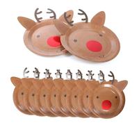 Sparkles Partyware Christmas Plates Reindeer Pack of 50 Brown Plates with Attachable Antlers - Fun Xmas Party Table Decoration Tableware Kids Childs Events
