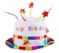 Sparkles Partyware Happy Birthday Light-Up Hat - Rainbow Birthday Cake Hat with Light-Up Candles and Happy Birthday Text - Fun Novelty Birthday Party Hat Accessory