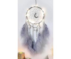 Sparklesphere, Dream Saver with LED light, Grey, with Crescent Moon, Feather Wall Hanging Decoration, DreamSaver for Girls, Dream Saver for Boys, Dream Catcher LED, Crystal Night Light