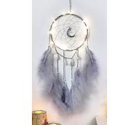 Sparklesphere LED Dream Catcher - Grey Crescent Moon & Feather Wall Hanging Decoration with Crystal Night Light - Bedroom gift for Girls & Boys