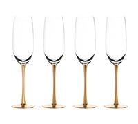 Sparkleware Set of 4 Metallic Gold Glass Champagne Flutes/Glasses - Toasting Flutes for Wedding or Birthday Celebration (Gold Stems)