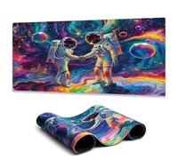SparkLia Astronaut Handshake Mouse Pad, Blacklight Gaming Extended Large Desk Pad, UV Reactive Galaxy Colorful Space Long Big Mouse Mat with 3mm Non-Slip Rubber Base for Office Home - 31.5" x 11.8"