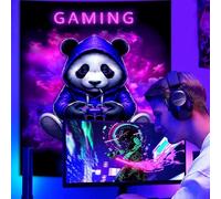SparkLia Blacklight Gaming Panda Tapestry - UV Reactive Neon Panda Wall Hanging, Glow in the Dark Gamer Room Decor, Cute Anime Style Wall Art for Bedroom, Gaming Setup & Party - 30" x 40"