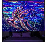 SparkLia Blacklight Lover Tapestry, Colorful Abstract Art of Love Kiss UV Reactive Neon Tapestries, Woman Glow in the Dark Wall Hanging Home Décor for Bedroom - 51.2" x 59.1"