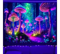 SparkLia Fantasy Mushroom Forest Tapestry, Blacklight Neon Glow Wall Hanging, Magical Mushroom Landscape Wall Art for Bedroom, Gaming Room, Dorm & Party Decor - 180 x 230 cm