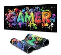 SparkLia Gamer Blacklight Mouse Pad - UV Reactive Neon Gaming Desk Mat with Skull Design, Waterproof Extended Large Mousepad with Non-Slip Rubber Base for Computer Keyboard - 31.5" x 11.8"
