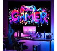 SparkLia Gamer Gaming Tapestry, Blacklight Game Controller Horror Skull Wall Hanging, UV Reactive Skeleton Glow in the Dark Wall Decor for Bedroom, Living Room - 59" x 80"