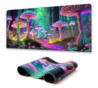 SparkLia Mushroom Forest Mouse Pad, Blacklight Fantasy Gaming Extended Large Desk Pad, UV Reactive Long Computer Keyboard Mouse Mat with 3mm Non-Slip Rubber Base for Office Home - 31.5" x 11.8"