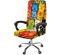SparkLia Stretch Office Chair Cover for High Back Desk Computer Chair | Boho Cartoon Cat Print, Stretchable Spandex Slipcover, Removable Washable Chair Protector, Home Office Classroom Studio