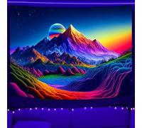 SparkLia Sunset Mountain Tapestry, Blacklight Colorful Forest Lake UV Reactive Tapestry, Neon Glow in the Dark Starry Stars Nature Landscape Wall Hanging Tapestries for Bedroom - 51.2" x 59.1"