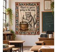 SparkLia Weird Medieval Cat Tapestry Vintage Funny Meme Wall Hanging Decor | Fierce Cat Wall Art with Grumpy Soup Design, Ideal for Bedroom, Dorm, Classroom, Office and Living Room Decor, 75 x 100cm