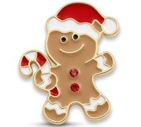 Sparkling 25mm Gingerbread Man Festive Shank Button - Red Diamante & Gold Enamel Jewel Embellishment for Christmas Knitwear and DIY Crafts - Washable 30°C - Pack of 2 - Giddy Square
