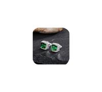 Sparkling 6mm Square Halo Stud Earrings Faux Diamond Emerald Sapphire Cubic Zirconia 925 Sterling Silver Full Diamond Delicate Stud Earrings Jewelry Gift for Banquet Party Dress, Silver, Diamond