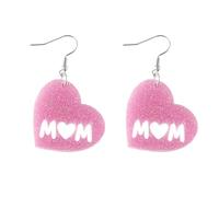 Sparkling Acrylic Mother's Day Earrings Pink MAMA Heart Dangle Earrings Lightweight Resin Mom Drop Earrings Birthday Mother's Day Jewelry Gifts for Women, S, Acrylic, No Gemstone