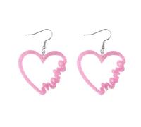 Sparkling Acrylic Mother's Day Earrings Pink MAMA Heart Dangle Earrings Lightweight Resin Mom Drop Earrings Birthday Mother's Day Jewelry Gifts for Women, S, Acrylic, No Gemstone