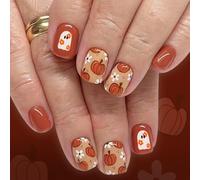 Sparkling Artificial Nails Halloween Pumpkin Essence Design 24Pieces Press on Tip Halloween Floral Nails Art
