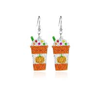 Sparkling Autumn Thanksgiving Dangle Earrings Fall Seasonal Harvest Festival Jewelry with Pumpkin Pie Maple Leaf Coffee Sunflower Designs Unique Festive Holiday Earrings for Women, Metal, No Gemstone
