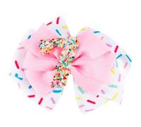 Sparkling Birthday Hair Bow for Baby Girls 2nd 3nd 4nd 5nd 6nd 7 Years Decorations Glitter Confetti Ice Cream Party Pink Hair Accessories for Girls 7nd Birthday Celebration