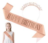 Sparkling Birthday Sash and Tiara Set for Women Rose Gold Birthday Girl Crown & Pink Birthday Sash Happy Birthday Sash Women Photo Props, Party Must-Have for Milestone Ages