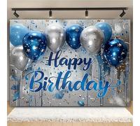 Sparkling Blue and Silver Birthday Background - Elastic Party Decoration 240X180cm