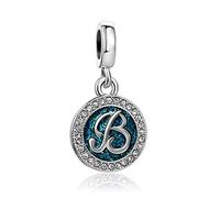 Sparkling Blue B Initial Letter Dangle Charm Birthday Christmas Jewellery Gift for Family Daughter Sister Friends Granddaughter Women fits Pandora Bracelets