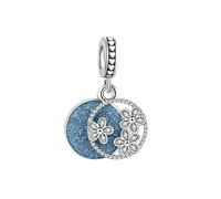 Sparkling Blue Floral Flower Dangle Charm fits Pandora Charms Moments Bracelets