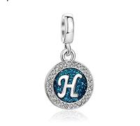 Sparkling Blue H Initial Letter Dangle Charm Birthday Christmas Jewellery Gift for Family Daughter Sister Friends Granddaughter Women fits Pandora Bracelets