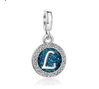 Sparkling Blue L Initial Letter Dangle Charm Birthday Christmas Jewellery Gift for Family Daughter Sister Friends Granddaughter Women fits Pandora Bracelets