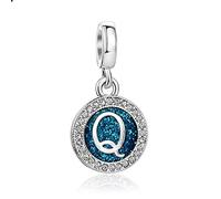Sparkling Blue Q Initial Letter Dangle Charm fits Pandora Bracelets Birthday Christmas Jewellery Gift for Family Daughter Sister Friends Granddaughter Women