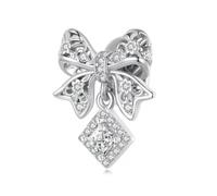 Sparkling Bow Spacer Charm Bead Genuine 925 Sterling Silver Compatible With Pandora Bracelet