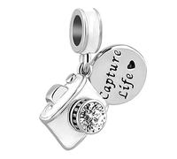 Sparkling Capture Life White Camera Dangle Charm fits Pandora Charm Bracelets Christmas Birthday Jewellery Gift for Women Daughter Sister Friends Granddaughter
