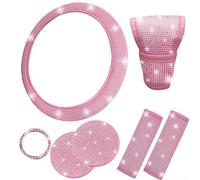 Sparkling Car Interior Accessory Set with Steering Wheel Cover, Gear Shift Cover, and Stylish Seat Belt Protectors (pink)
