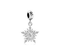 Sparkling Clear Snowflake Dangle Charm fits Pandora Charms Bracelets Frozen Winter Christmas Birthday Jewellery Gift for Family Daughter Women Granddaughter