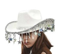 Sparkling Cowgirl Hats | Glitter Cowboy Hat,Five-Pointed Star Tassels Headgear Country Cosplay Accessories For Graduation Events