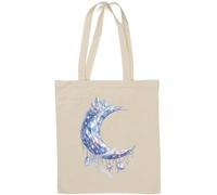 Sparkling Crescent Moon with Hanging Stars Natural Cotton Tote Bag White