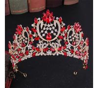 Sparkling Crystal Big Bridal Tiara Crown Rhinestone Pageant Diadem Wedding Hair Accessories Gold Red