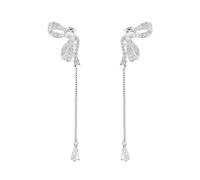 Sparkling Crystal Bow & Teardrop Drop Earrings for Women, Long Chain Dangle Jewelry, 4.5g Lightweight Design, 1.1x6.3cm, Ideal for Gala & Evening Glam Looks