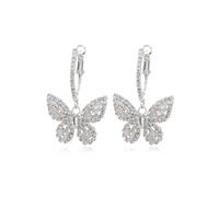 Sparkling Crystal Butterfly Hoop Dangling Earrings for Women,Gold Rhinestone Hollowed Out Drop Earring,Cubic Zirconia Jewelry Gift for Bride Wedding, Zinc, Cubic Zirconia