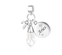 Sparkling Crystal Clear Birthstones Aries Zodiac Sign Dangle Charm fit Pandora Charm Moments Bracelets
