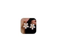 Sparkling Crystal Five Petal Flower Dangle Drop Earrings Opal Five Petal Flower Hoop Earrings White Flower Earrings Statement Jewelry for Women, Metal, No Gemstone