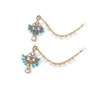Sparkling Crystal Flower Imitation Pearl Bead Tassel Statement Stud Earrings Crystal Teardrop Dangle Drop Earring with Link Tassel Hair Accessories for Women Bride Traditional Indian Vintage Jewelry
