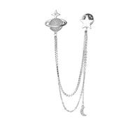 Sparkling Crystal Moon Planet Lapel Pin for Men with Rhinestone Decoration and Chain for Fashion Lovers